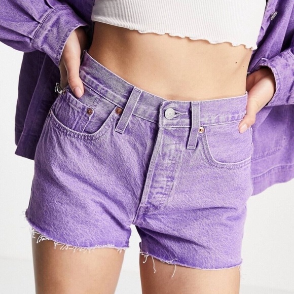 LEVI'S 501 Lavender Purple Premium Fresh High Waisted Shorts 32 - Picture 2 of 8